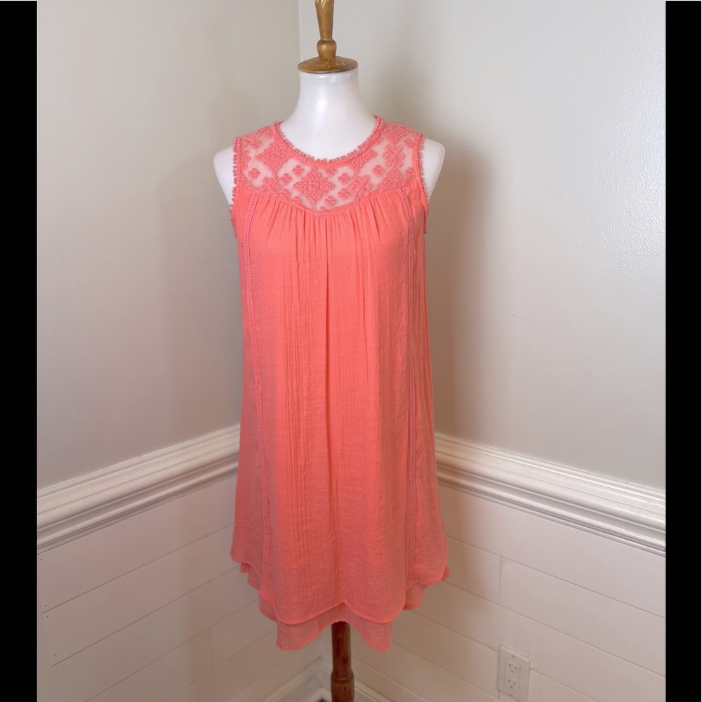 New Directions Peachy Pink Lace Trimmed Dress PS  FREE SHIP